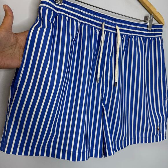 Polo Ralph Lauren Stretch Slim Fit Swim Trunk Iris Blue Stripe Preppy Coastal XL - Picture 6 of 14